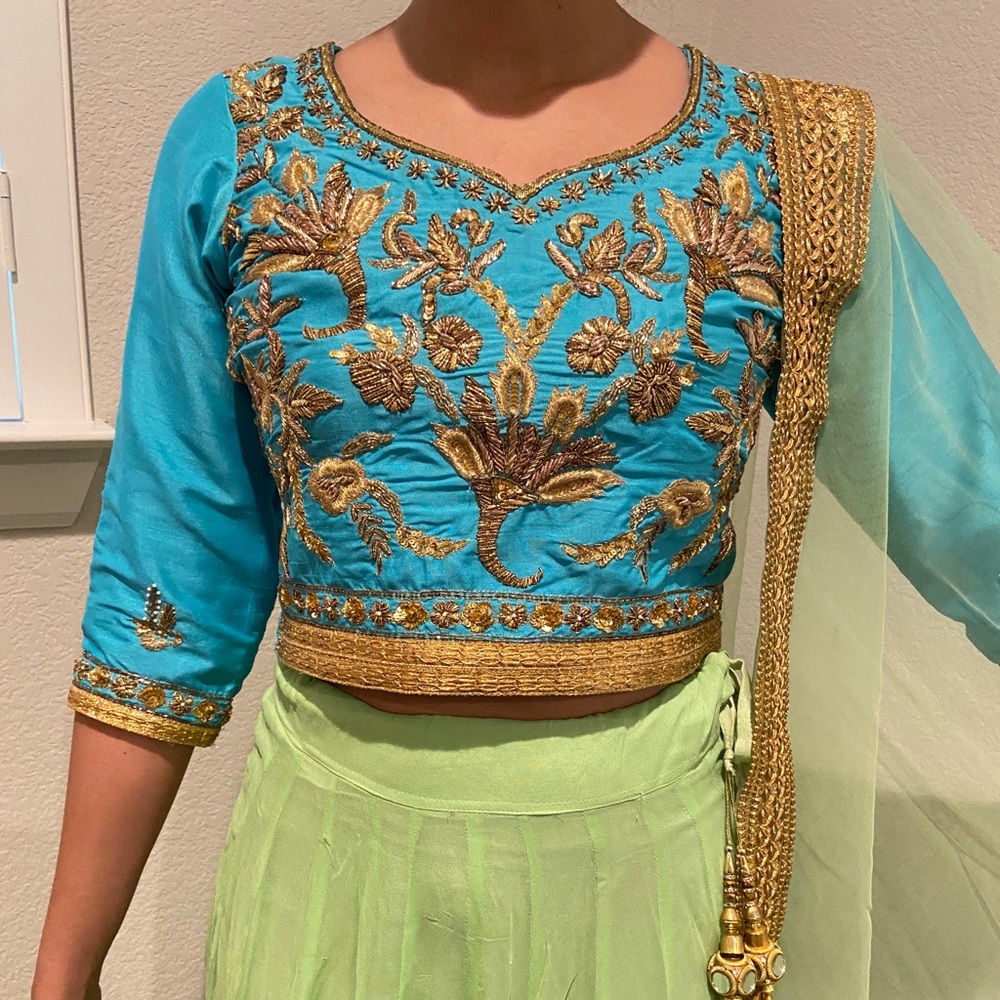 Indian dress suit blue and green ombré lengha